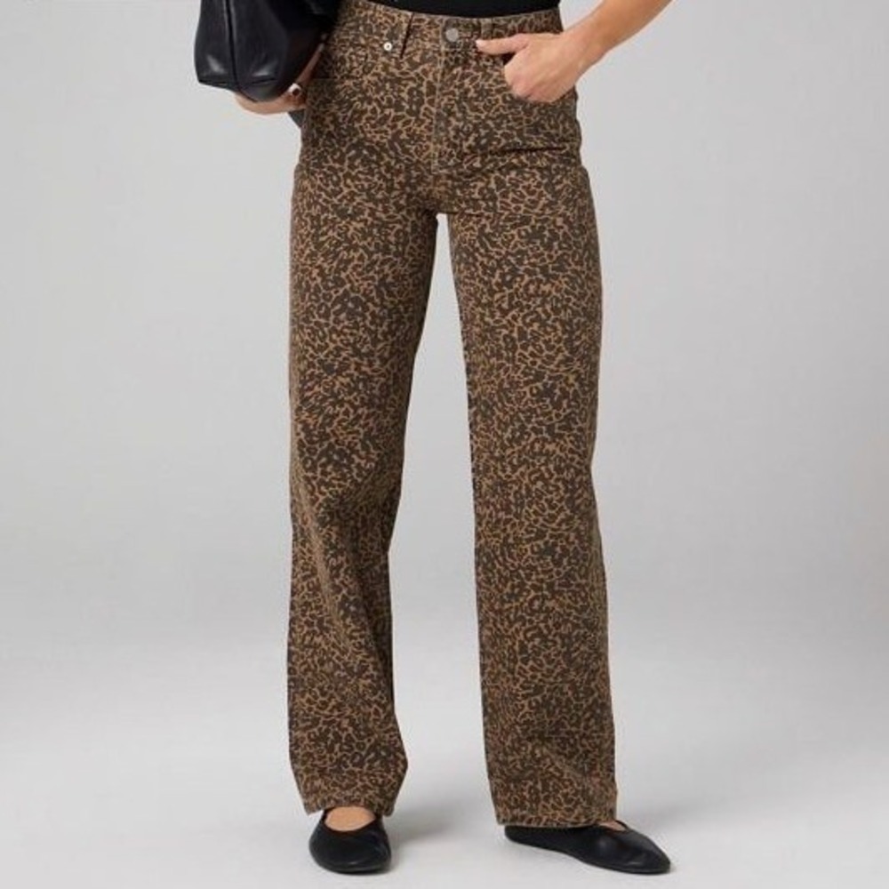 Fabletics Mid Rise Baggy Statament Pants 27R Brown Leopard Print Wide Leg